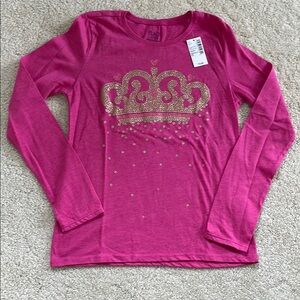 Pink with Gold print Crown Design Long Sleeve Kids Shirt